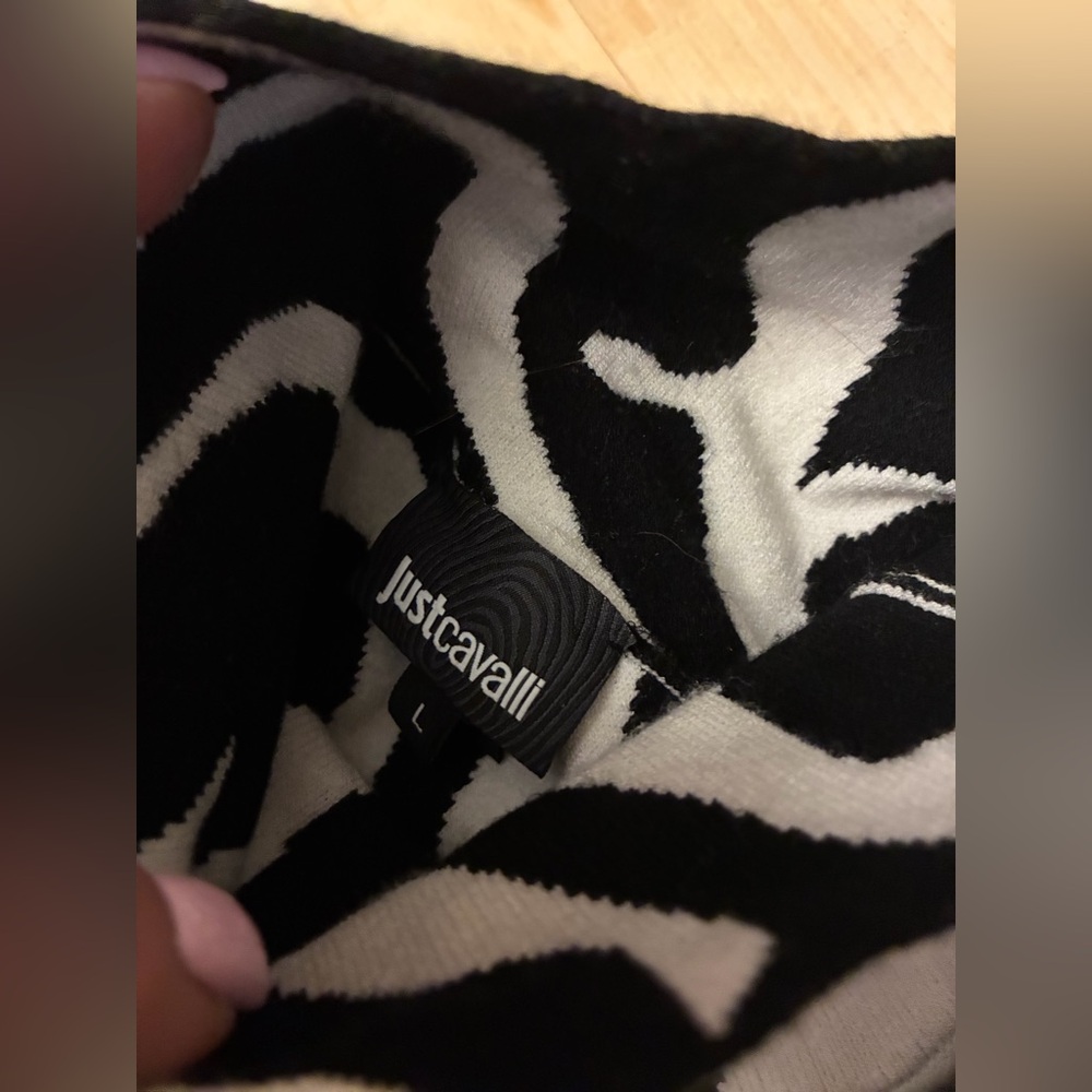 Cavalli Black & White Zebra Print Turtleneck Midi Dress - Picture 9 of 13